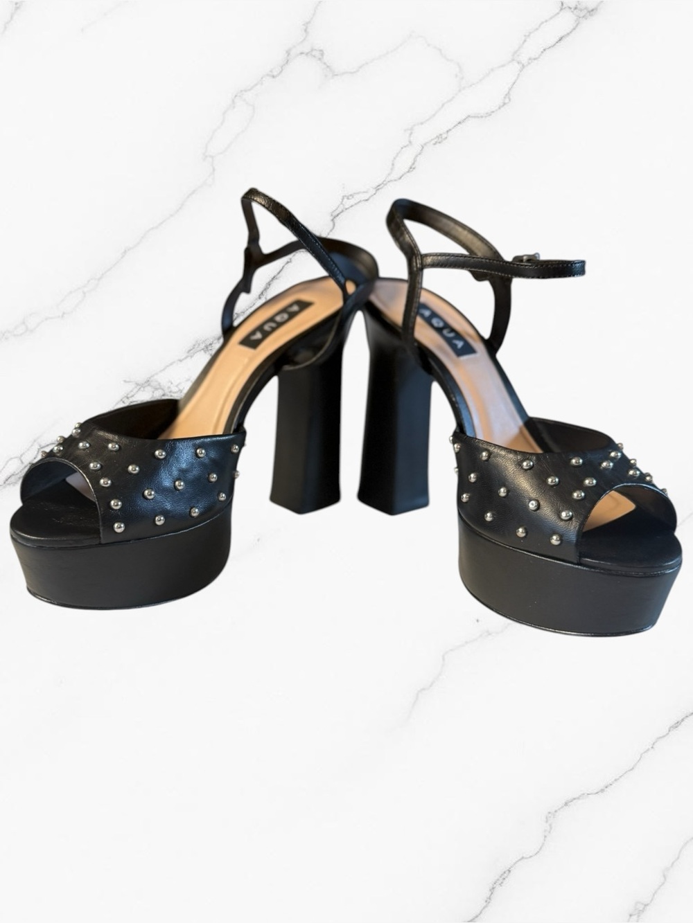 AQUA Cullen Black Studded Platform Sandals Size 9.5